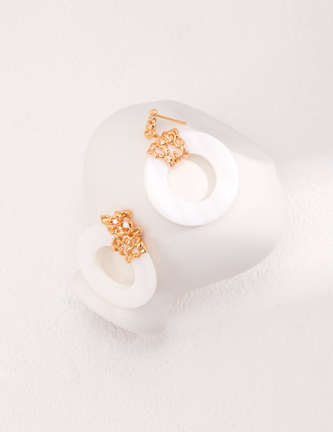 Shell and Zircon Earrings with Gold - Plated Silver by ronny