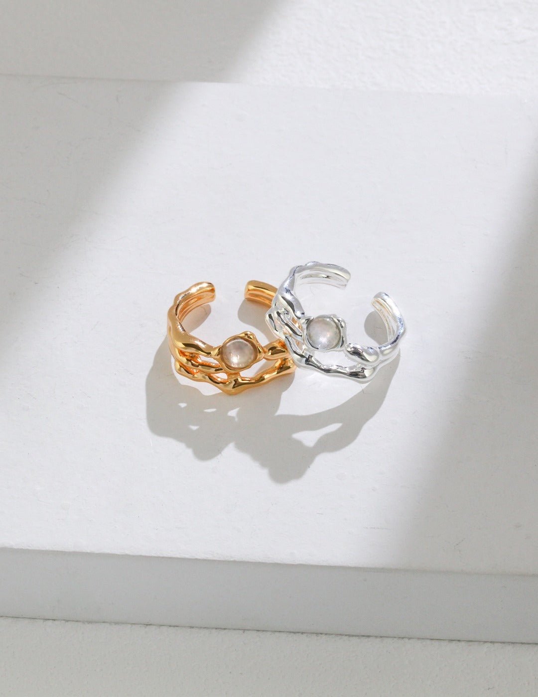 Moonstone Rings with Gold - Plated Silver by ronny