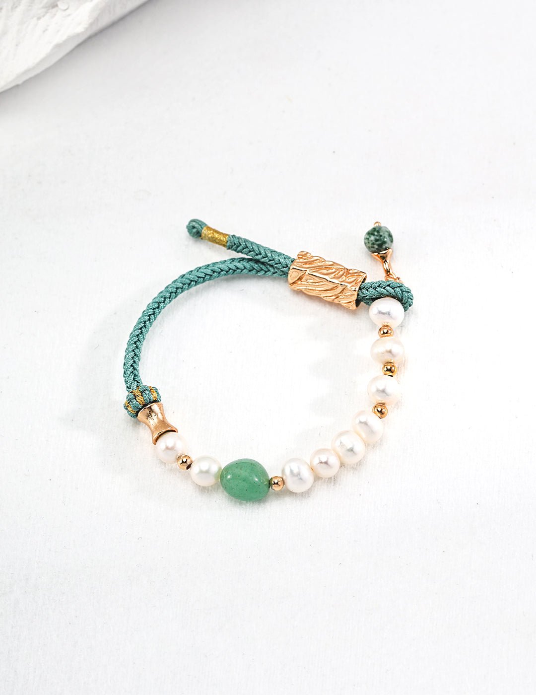 Jade, Pearl, and Hemp Bracelet on Gold - Plated Silver by ronny