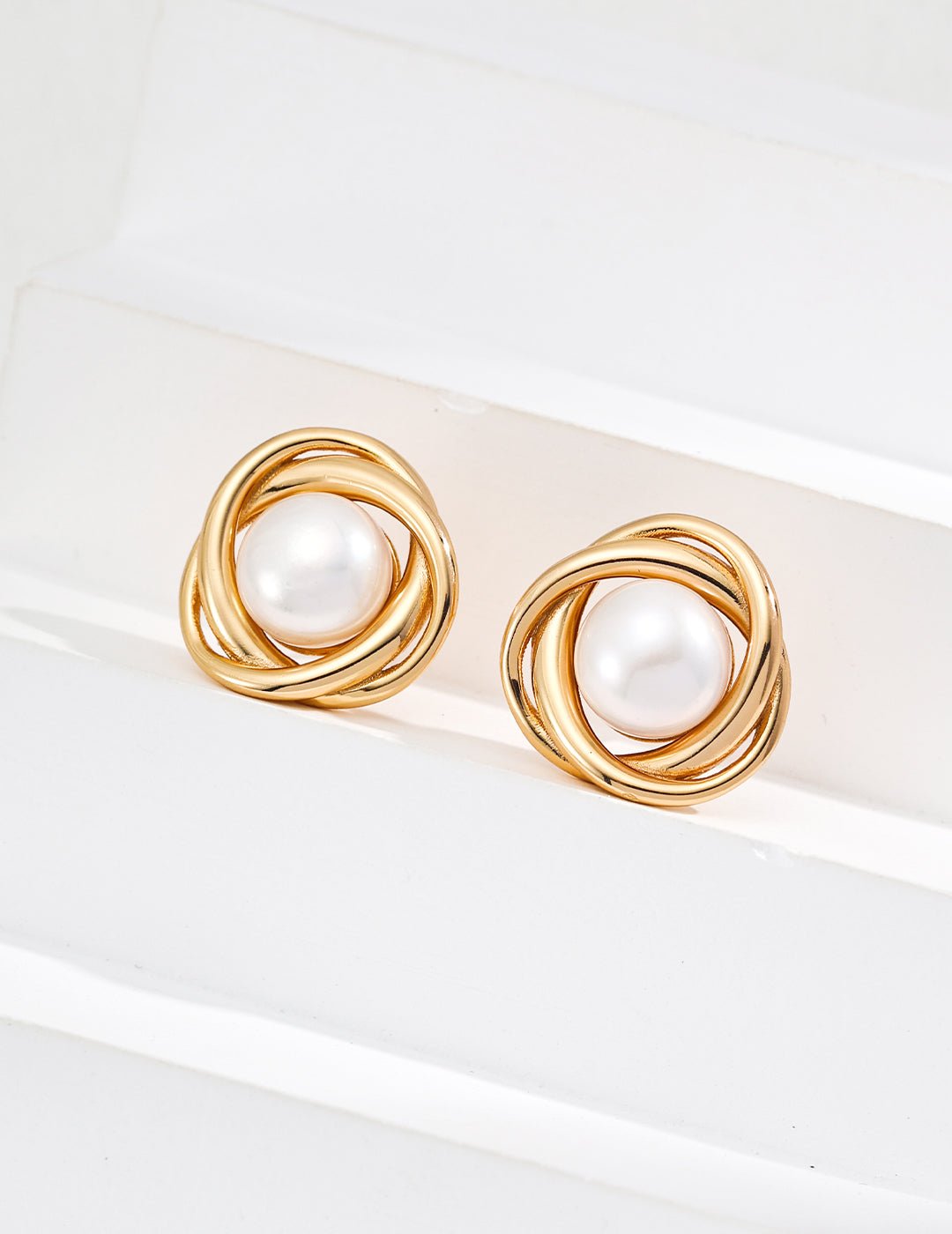 Natural Pearl Studs with Gold - Plated Silver by ronny