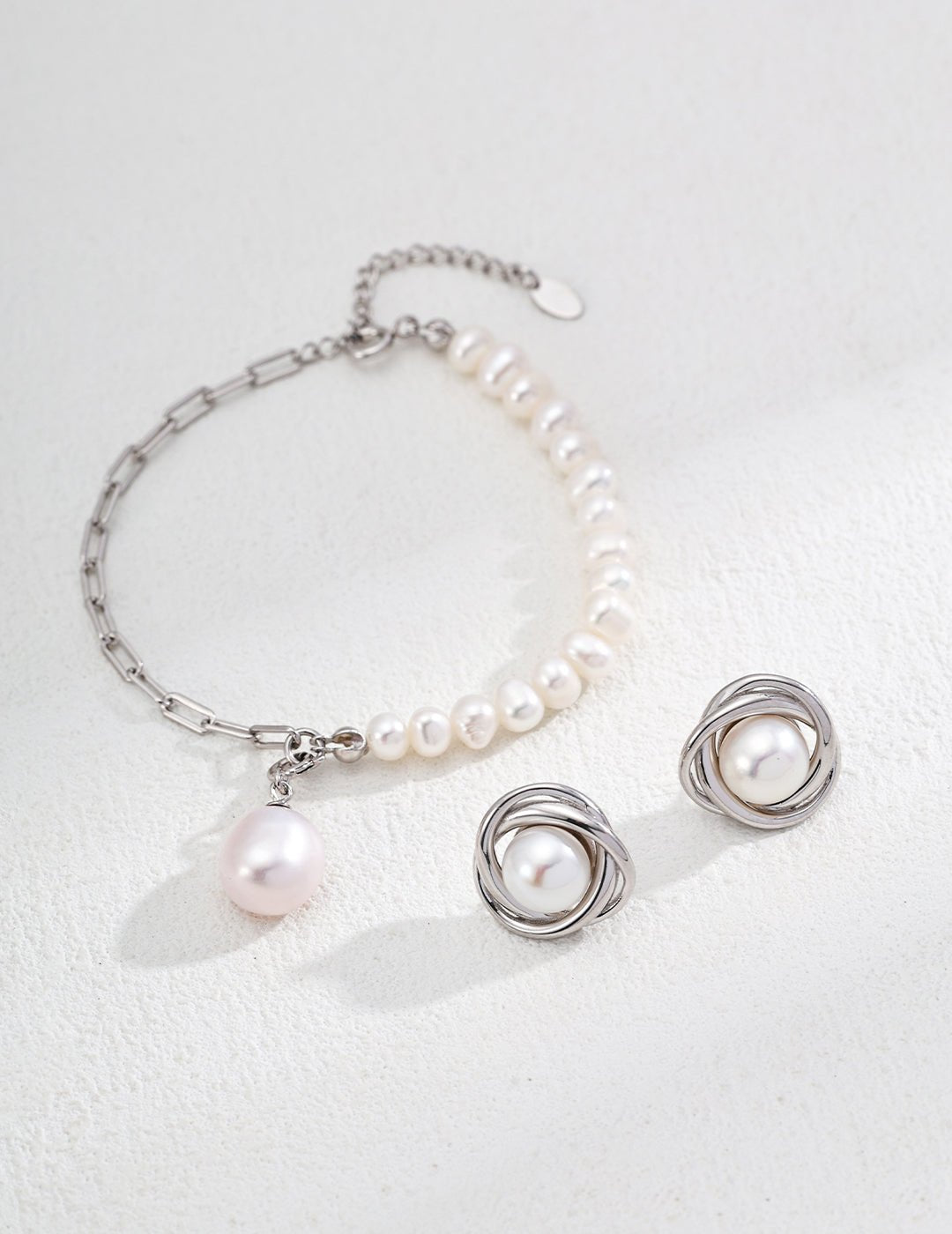 Natural Pearl Studs with matching Bracelet on Silver by ronny