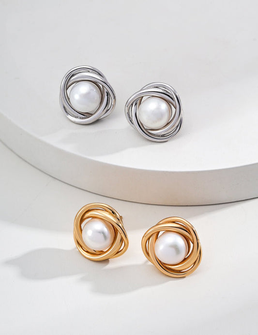 Natural Pearl Studs with Gold - Plated Silver by ronny